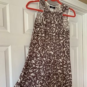 MSK Dresss. Taupe and cream/white.  Sleeveless, PM